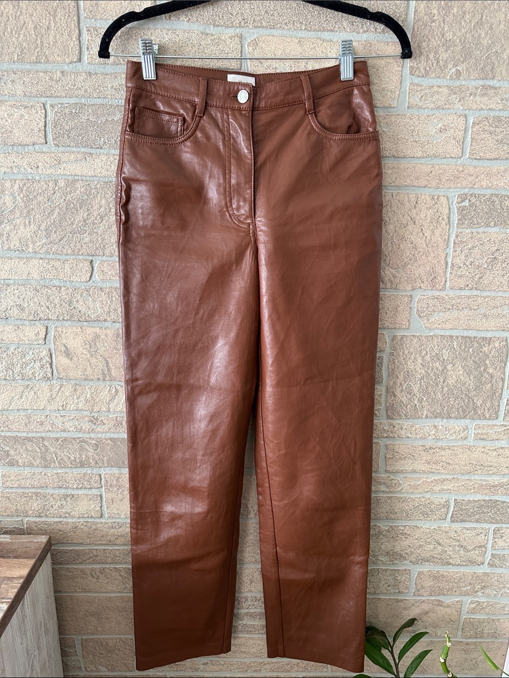 Aritzia Melina Pants - Vegan Leather Cognac Brown size 2 - Picture 2 of 10